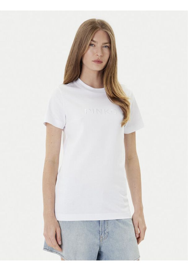 Pinko - PINKO T-Shirt Start 101752 A2RD Biały Regular Fit. Kolor: biały. Materiał: bawełna