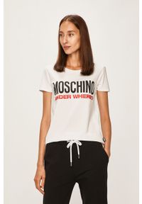 Moschino Underwear - T-shirt piżamowy. Kolor: biały. Materiał: bawełna, dzianina, elastan. Wzór: nadruk #3