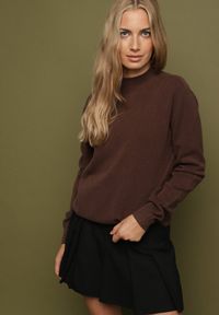 Born2be - Brązowy Sweter z Wełną i Wiskozą o Prostym Fasonie z Półgolfem Giolera. Okazja: na spotkanie biznesowe, do pracy, na co dzień. Kolor: brązowy. Materiał: wełna, wiskoza. Długość rękawa: długi rękaw. Długość: długie. Styl: biznesowy, casual, elegancki