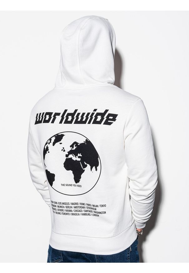 Biała bluza Ombre Clothing z kapturem, z nadrukiem