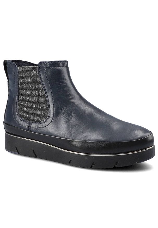 Granatowe Botki Tamaris Damskie Buty Na Platformie. Kolor: niebieski. Materiał: futro, materiał, skóra, syntetyk. Szerokość cholewki: normalna. Obcas: na platformie. Styl: klasyczny. Wysokość obcasa: średni