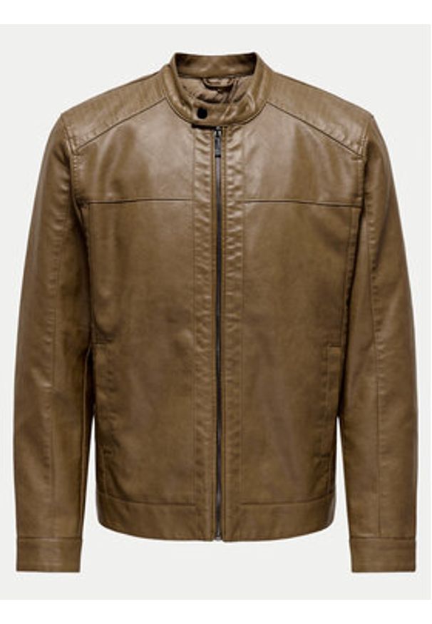 Only & Sons Kurtka z imitacji skóry Mike 22012339 Brązowy Regular Fit. Kolor: brązowy. Materiał: skóra