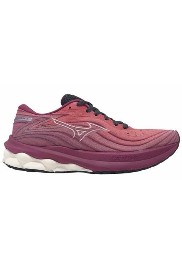 Buty do biegania damskie Mizuno Wave Skyrise 5. Kolor: fioletowy, wielokolorowy. Materiał: materiał, syntetyk. Szerokość cholewki: normalna. Model: Mizuno Wave. Sport: bieganie