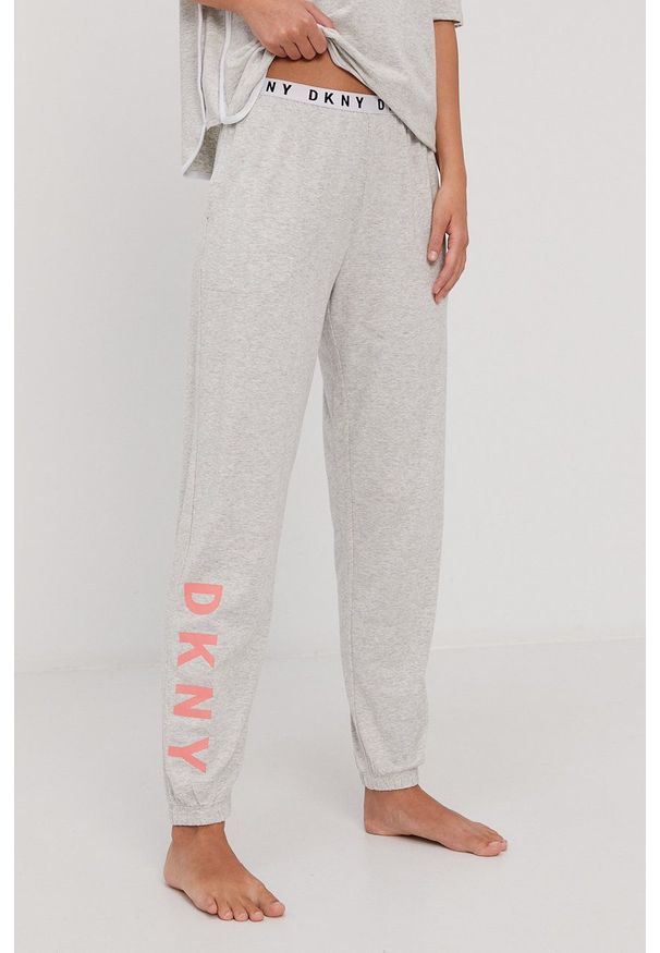 DKNY - Dkny - Spodnie piżamowe. Kolor: szary. Materiał: dzianina. Wzór: nadruk