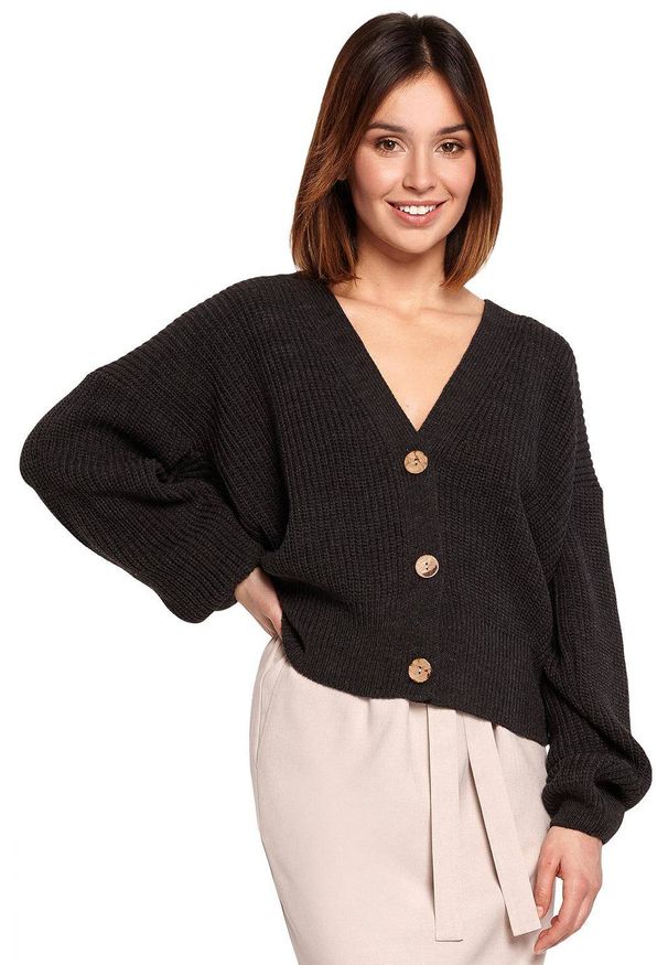 BE Knit - Swobodny sweter kardigan na guziki. Materiał: jeans, akryl. Styl: elegancki