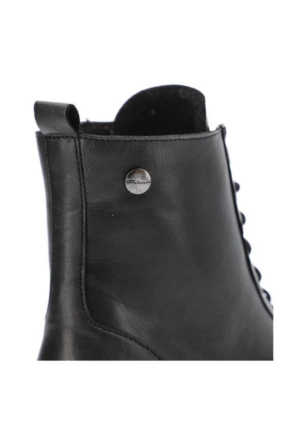 Czarne Botki Pollonus Modne Buty Damskie. Okazja: na co dzień. Kolor: czarny. Materiał: materiał, skóra. Szerokość cholewki: normalna. Wzór: aplikacja. Styl: casual, elegancki