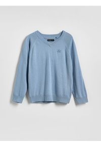 Reserved - Sweter z dekoltem V - jasnoniebieski. Kolor: niebieski. Materiał: dzianina, bawełna #1