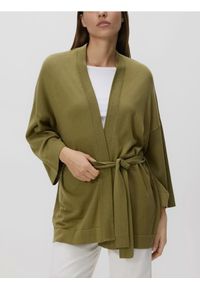 Reserved - Sweter kimono - oliwkowy. Kolor: oliwkowy. Materiał: dzianina, bawełna