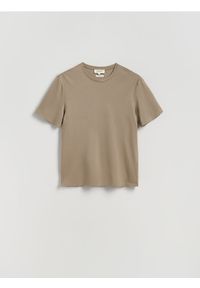 Reserved - T-shirt regular fit z modalem - beżowy. Kolor: beżowy. Materiał: bawełna #1