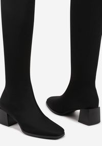 Born2be - Czarne Klasyczne Kozaki na Obcasie Teriles. Kolor: czarny. Materiał: dzianina, jeans. Obcas: na obcasie. Styl: klasyczny. Wysokość obcasa: średni #6