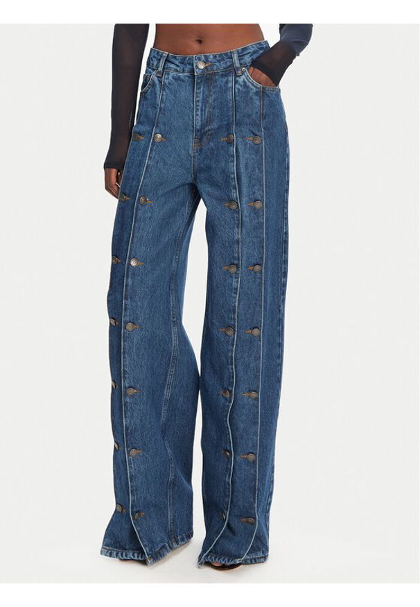 ROTATE Jeansy 1140731602 Granatowy Wide Leg. Kolor: niebieski