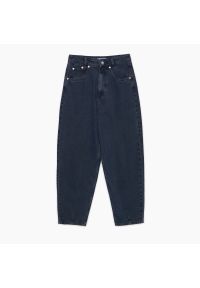 Cropp - Granatowe jeansy barrel leg z wysokim stanem - Granatowy. Stan: podwyższony. Kolor: niebieski