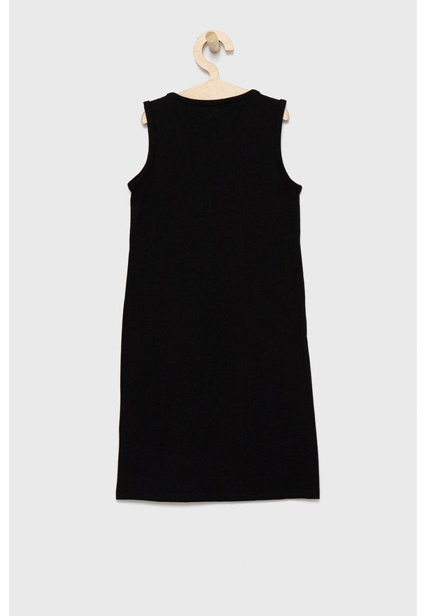 Guess Sukienka bawełniana dziecięca kolor czarny mini prosta. Okazja: na co dzień. Kolor: czarny. Materiał: bawełna. Wzór: nadruk. Typ sukienki: proste. Styl: casual. Długość: mini