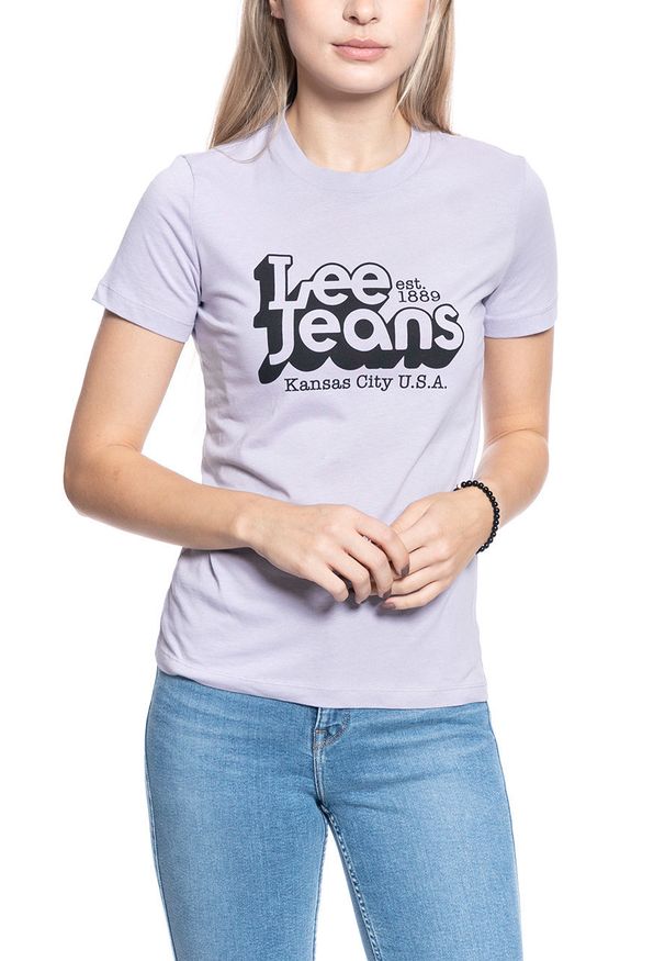 Lee - DAMSKI T-SHIRT LEE SLIM LOGO TEE LAVENDER DUSK L44CEPOA 112109806