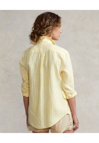 Ralph Lauren - RALPH LAUREN - Lniana koszula Relaxed Fit. Typ kołnierza: polo. Kolor: żółty. Materiał: len. Długość rękawa: długi rękaw. Długość: długie. Wzór: paski, haft