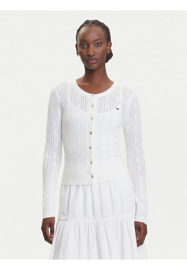 Tommy Jeans Kardigan Pointelle DW0DW20966 Biały Regular Fit. Kolor: biały. Materiał: syntetyk