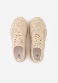 Born2be - Beżowe Sneakersy z Plecionki na Grubej Podeszwie w Stylu Boho Dacara. Okazja: na co dzień. Kolor: beżowy. Materiał: jeans. Szerokość cholewki: normalna #7