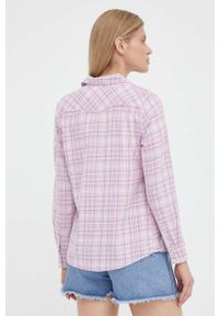 Wrangler koszula bawełniana damska kolor różowy regular z kołnierzykiem klasycznym. Typ kołnierza: kołnierzyk klasyczny. Kolor: różowy. Materiał: bawełna. Długość rękawa: długi rękaw. Długość: długie. Styl: klasyczny #4