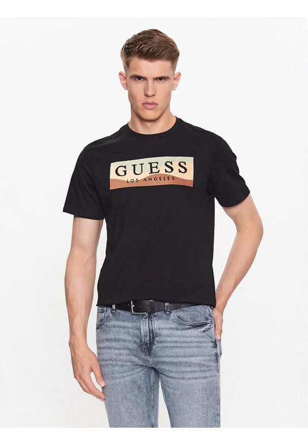 Guess T-Shirt M3YI90 K9RM1 Czarny Slim Fit. Kolor: czarny. Materiał: bawełna