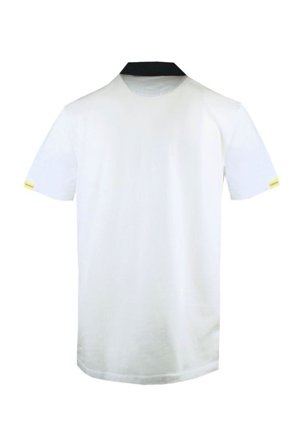 Koszulka Polo - Męska - Pako Jeans - Biała, Paski i Nadruk. Okazja: na co dzień. Typ kołnierza: polo. Kolor: biały. Materiał: bawełna. Wzór: prążki, paski. Styl: casual