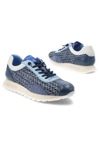 Sneakersy damskie Hispanitas, ze skóry naturalnej z tekstylnymi wstawkami sportowy fason ze sznurowaniem lekka podeszwa, niebieskie, RHV264741 Bolero. Okazja: na co dzień, na spacer. Kolor: niebieski. Materiał: skóra. Wzór: ażurowy. Styl: sportowy #6