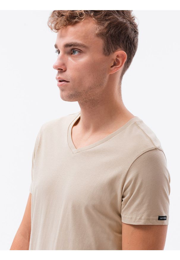 Ombre Clothing - T-shirt męski bawełniany BASIC S1369 - ciepłoszara - XXL. Typ kołnierza: dekolt w serek. Kolor: szary. Materiał: bawełna. Długość: krótkie. Styl: klasyczny