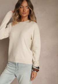 Renee - Beżowy Casualowy Sweter z Wełną i Wiskozą Lussare. Okazja: na co dzień. Kolor: beżowy. Materiał: wełna, wiskoza. Styl: casual #4
