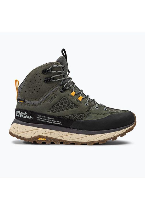 Buty trekkingowe męskie Jack Wolfskin Terraquest Texapore Mid. Zapięcie: sznurówki. Kolor: zielony. Materiał: guma, syntetyk, materiał, tkanina, zamsz. Szerokość cholewki: normalna