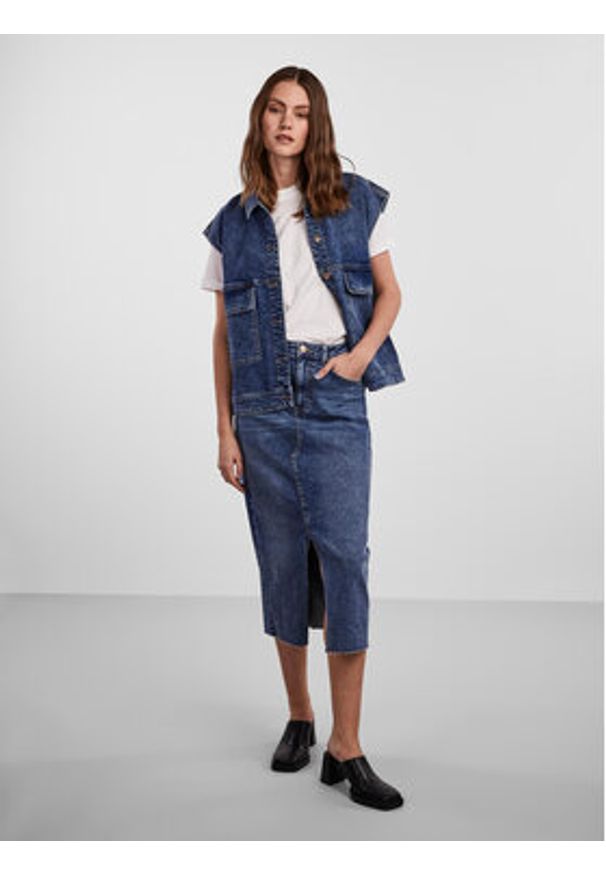 Pieces Spódnica jeansowa 17144829 Niebieski Regular Fit. Kolor: niebieski. Materiał: bawełna, jeans