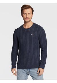 Tommy Jeans Sweter Cable DM0DM15059 Granatowy Regular Fit. Kolor: niebieski. Materiał: bawełna