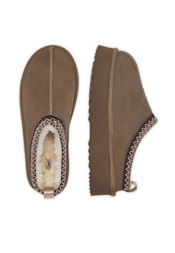 DeeZee Kapcie 0B780P-P Khaki. Kolor: brązowy. Materiał: skóra, zamsz