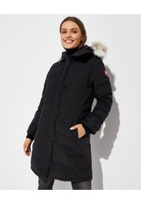 CANADA GOOSE - Czarna kurtka Lorette. Kolor: czarny. Materiał: materiał, futro, wełna. Wzór: aplikacja. Sezon: zima. Styl: elegancki, klasyczny