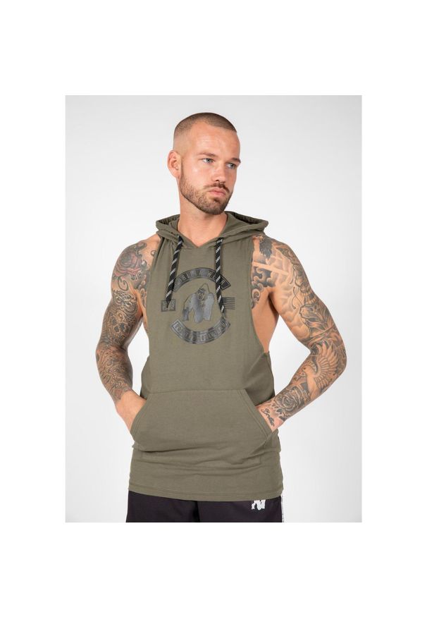 GORILLA WEAR - Tank Top fitness męski Gorilla Wear Lawrence Hooded z kapturem. Typ kołnierza: kaptur. Kolor: zielony. Sport: fitness