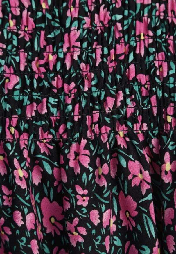 Born2be - Czarno-Różowa Sukienka Bawełniana na Ramiączkach z Gumką w Pasie Tessaray. Okazja: na co dzień. Typ kołnierza: dekolt kwadratowy. Kolor: czarny. Materiał: bawełna. Długość rękawa: na ramiączkach. Sezon: lato. Styl: elegancki, casual, wizytowy