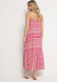 Born2be - Różowa Sukienka z Bawełny z Geometrycznym Motywem Koladiela. Okazja: na spacer. Kolor: różowy. Materiał: bawełna. Długość rękawa: na ramiączkach. Wzór: geometria. Sezon: lato #7