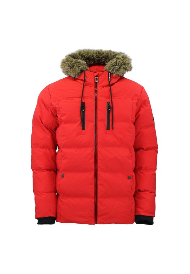 PEAK MOUNTAIN - Kurtka puchowa damska z kapturem i futrem Peak Mountain. Typ kołnierza: kaptur. Kolor: czerwony. Materiał: futro, puch