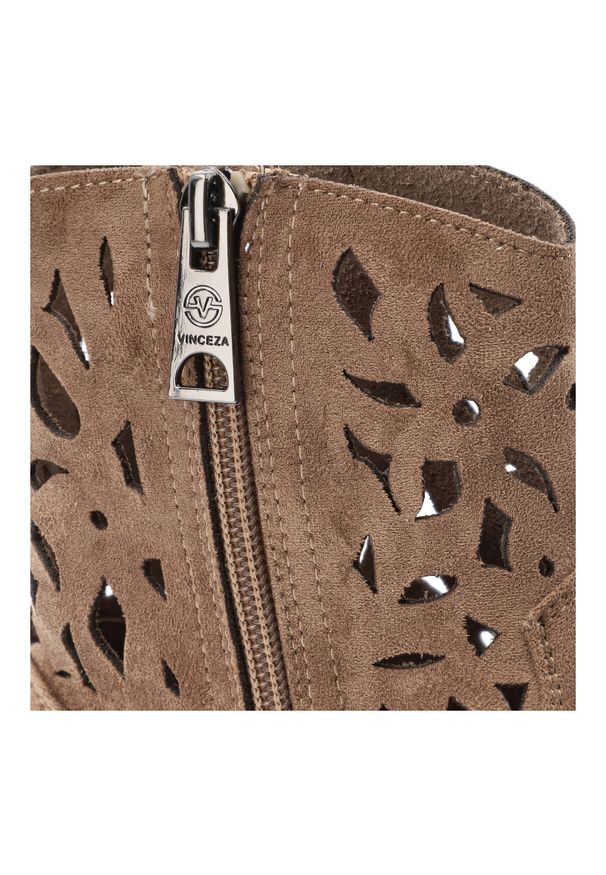 Botki damskie Vinceza, cholewka z materiału ażurowa z zamkiem z boku na płaskiej podeszwie, beżowe, 39997. Zapięcie: zamek. Kolor: beżowy. Materiał: materiał. Szerokość cholewki: normalna. Wzór: ażurowy. Obcas: na płaskiej podeszwie