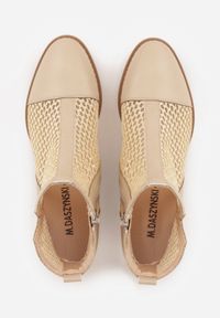 Born2be - Beżowe Przejściowe Botki z Plecioną Cholewką i Skórzaną Wkładką Marisca. Okazja: na spacer. Kolor: beżowy. Materiał: skóra. Szerokość cholewki: normalna. Wzór: haft. Styl: boho #5