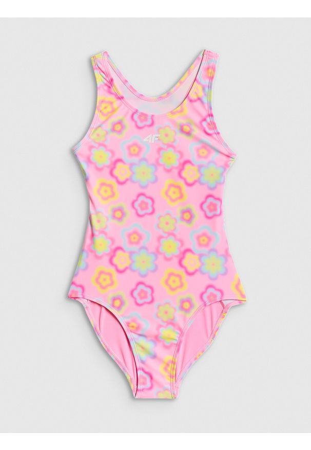 4f - 4F Kostium kąpielowy jednoczęściowy dziewczęcy - multikolor 158/164 (12-14 lat). Kolor: wielokolorowy. Materiał: skóra, materiał. Rodzaj stanika: push-up