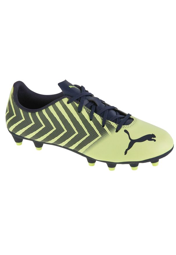 Buty piłkarskie dla dzieci Puma Tacto Ii Fg, ag. Zapięcie: sznurówki. Kolor: wielokolorowy, żółty, czarny, zielony. Materiał: materiał, syntetyk. Szerokość cholewki: normalna. Sport: piłka nożna
