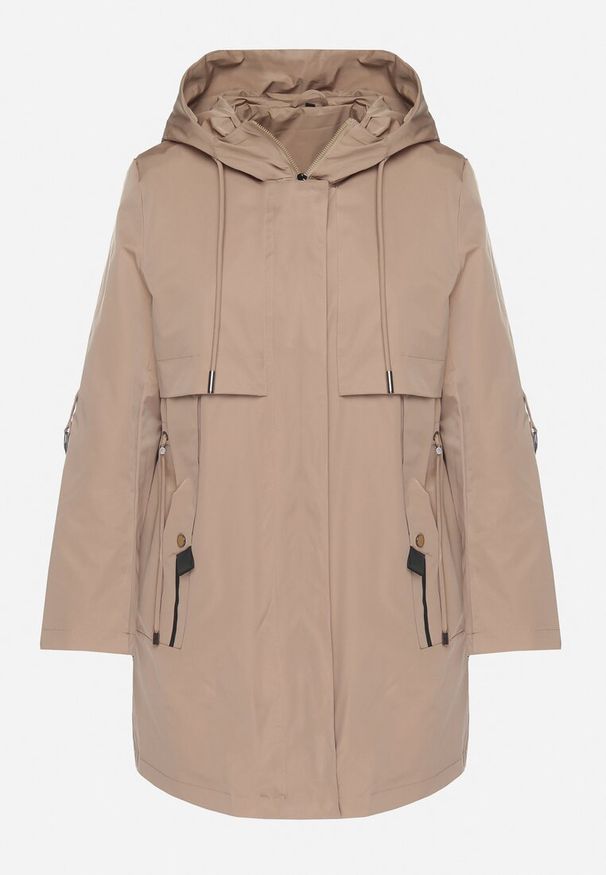 Born2be - Jasnobrązowy Płaszcz Kurtka Przeciwwiatrowa z Kapturem Amilina. Okazja: na co dzień, na spacer. Typ kołnierza: kaptur. Kolor: brązowy. Materiał: wełna, jeans. Wzór: aplikacja. Styl: casual, elegancki