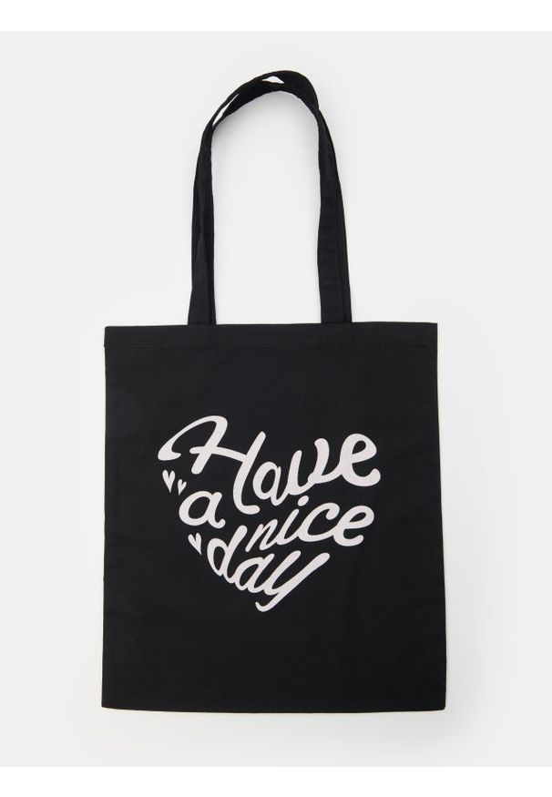Sinsay - Torebka shopper z napisem - czarny. Kolor: czarny. Wzór: napisy
