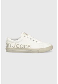 Calvin Klein Jeans tenisówki męskie kolor biały. Nosek buta: okrągły. Zapięcie: sznurówki. Kolor: biały. Materiał: włókno