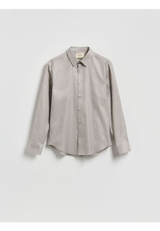 Reserved - Bawełniana koszula slim fit - jasnoszary. Kolor: szary. Materiał: bawełna