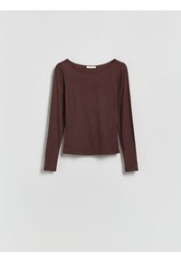 Reserved - Longsleeve z wiskozą - ciemnobrązowy. Kolor: brązowy. Materiał: wiskoza. Długość rękawa: długi rękaw #1