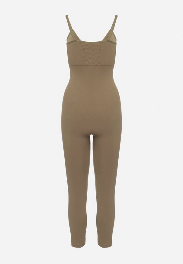 Born2be - Ciemnozielony Elastyczny Kombinezon Dopasowany Bodycon na Cienkich Regulowanych Ramiączkach Xantella. Kolor: zielony. Długość rękawa: na ramiączkach. Styl: sportowy