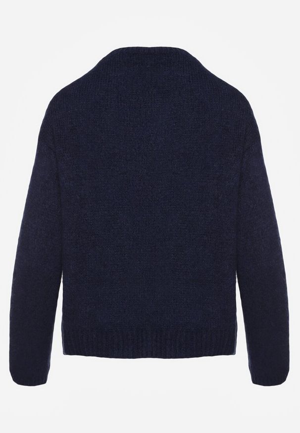 Renee - Granatowy Kardigan o Casualowym Kroju z Wełną i Moherem Lilothel. Okazja: na co dzień. Kolor: niebieski. Materiał: wełna, moher. Długość rękawa: długi rękaw. Długość: długie. Wzór: gładki. Styl: casual, klasyczny, elegancki