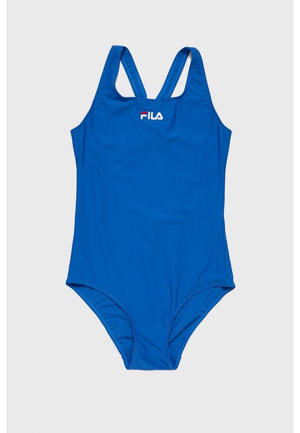 Fila jednoczęściowy strój kąpielowy dziecięcy. Kolor: niebieski. Materiał: materiał, dzianina. Rodzaj stanika: odpinane ramiączka