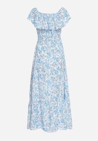 Born2be - Niebieska Sukienka Hiszpanka z Bawełną w Kwiaty Mreova. Okazja: na co dzień. Typ kołnierza: dekolt hiszpanka. Kolor: niebieski. Materiał: bawełna. Wzór: kwiaty. Styl: elegancki, casual, klasyczny #7