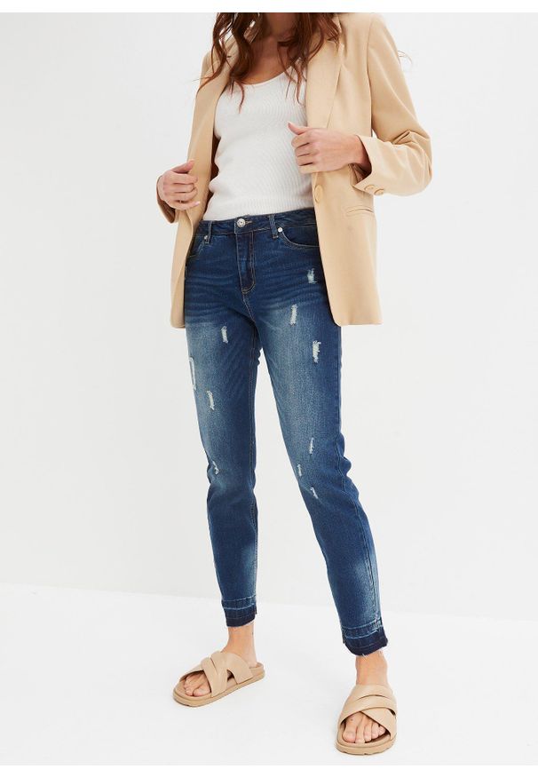bonprix - Dżinsy Skinny, low waist, cropped. Kolor: niebieski